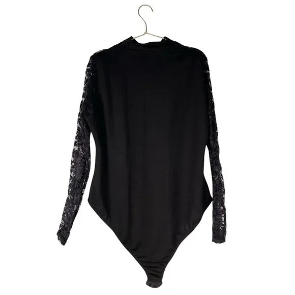 Boohoo Womans Plus Size Black Bodysuit with Lace Sleeves US 16 – (21) - Picture 2 of 9